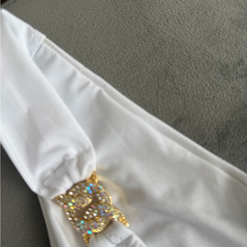 NWT Dolcessa White Bikini Bottom with Gold Accents - Picture 4 of 6